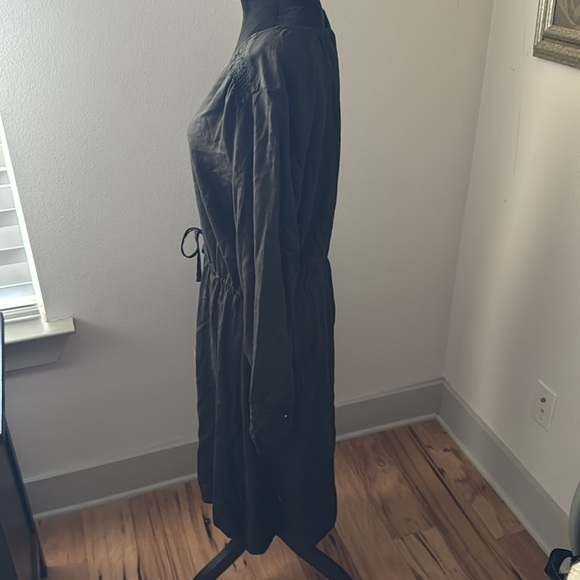 Old Navy black V long sleeves crochet detailing waist ties dress Sz L Tall new - Picture 5 of 8